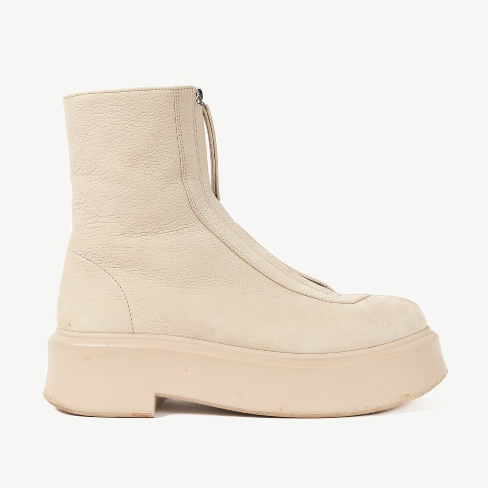 The Row Beige Leather Platform Zipped Boot